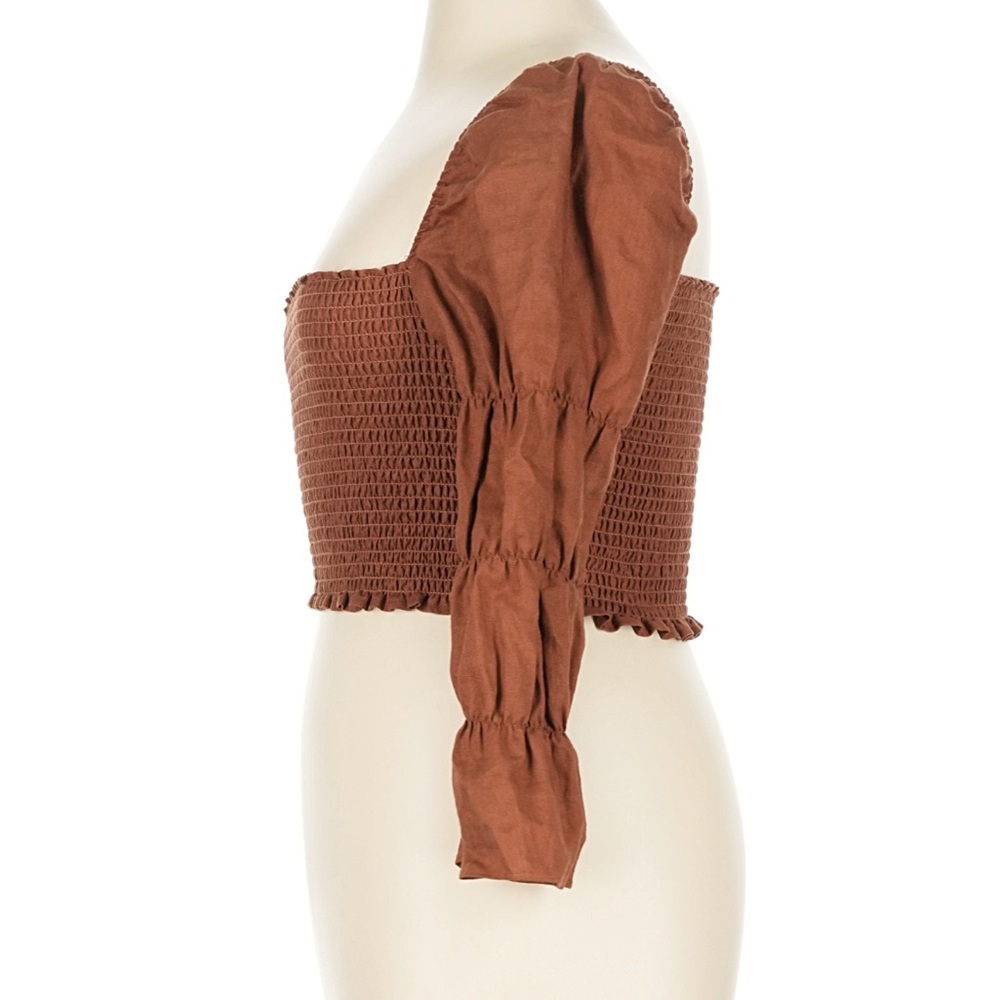 Reformation Brown Smocked Crop Top Size XL - Picture 5 of 7